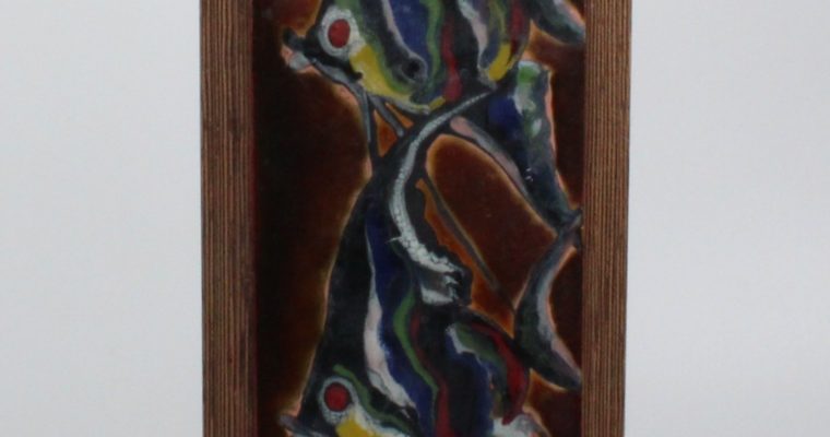 Nella Damsma copper enamel plaque on teak