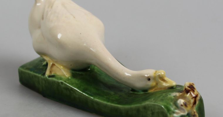 Jugendstil figurine of goose with frog