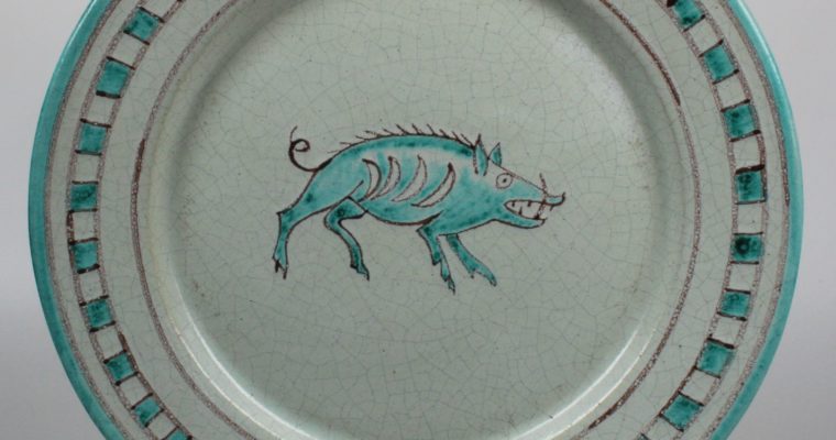 Miguel Ruiz Jiménez art pottery plate wild boar