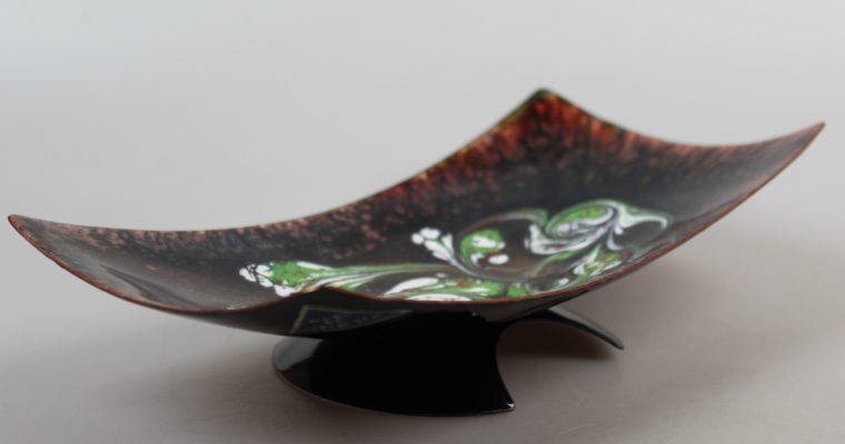 Copper enamel vintage dish on foot 1960’s