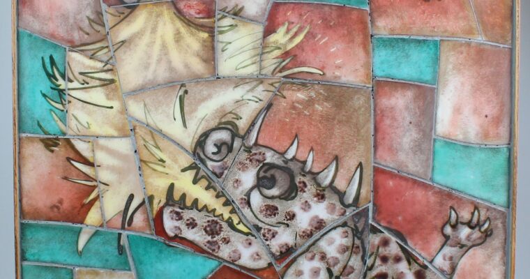Edmond Bellefroid tiles in frame with dragons