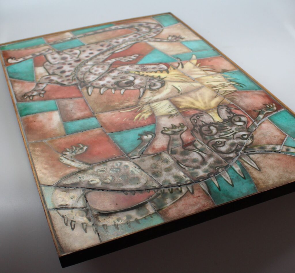 Edmond Bellefroid tiles in frame with dragons
